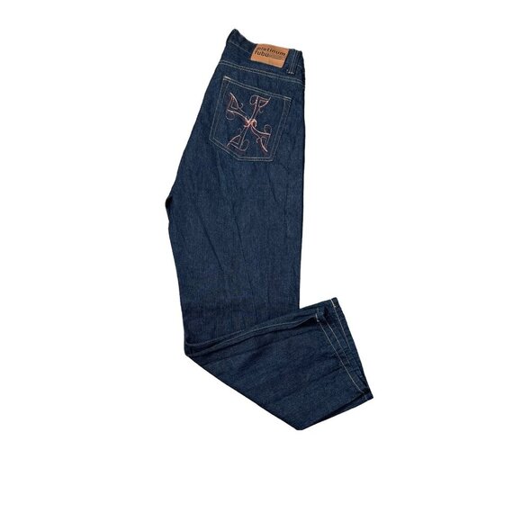 VINTAGE Y2K MEN'S PLATINUM FUBU EMBROIDERED HIP HOP BAGGY JEANS SZ 35